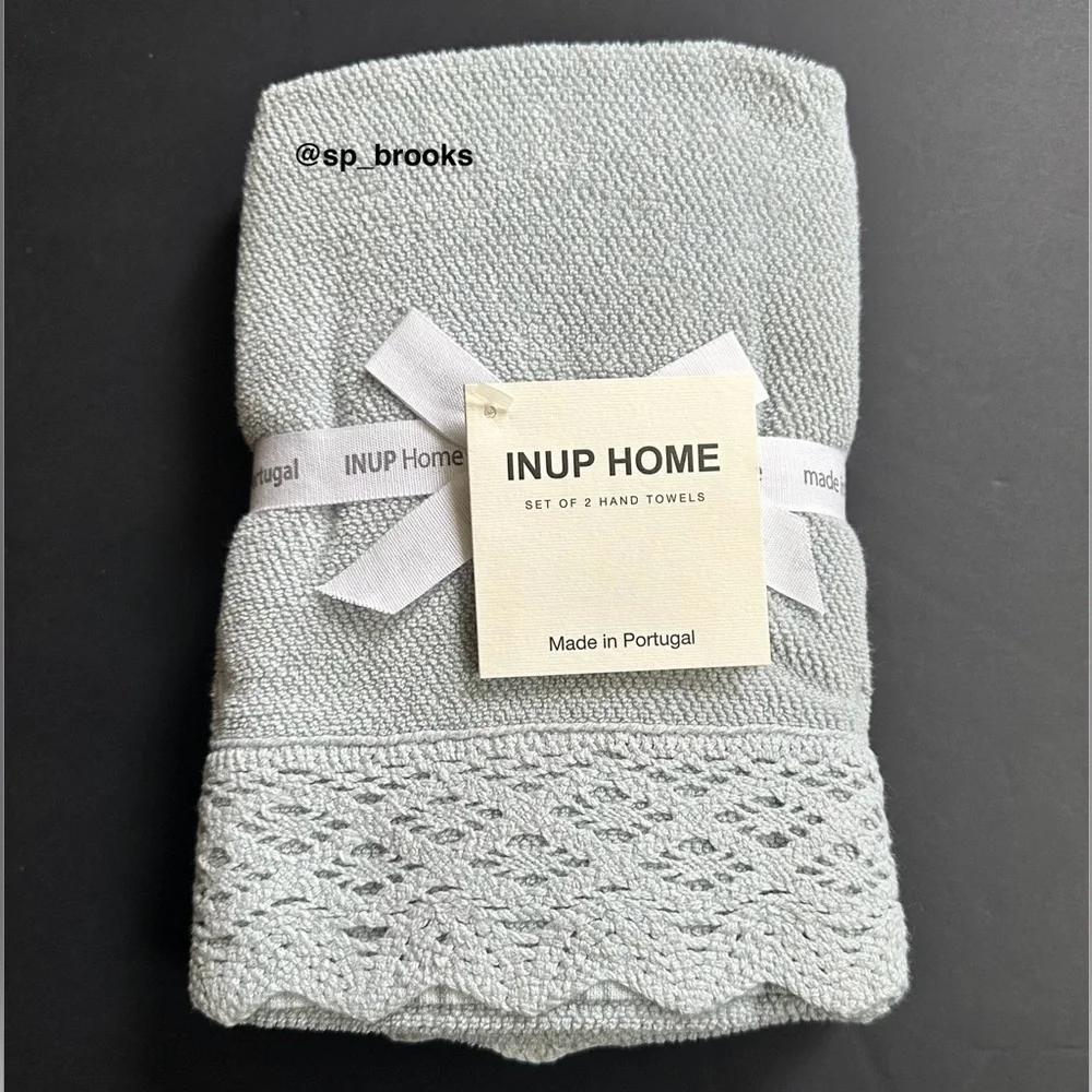 🎁INUP Home Cotton Bath Towel Set with Crochet Trim - 6 Pieces - Light Blue